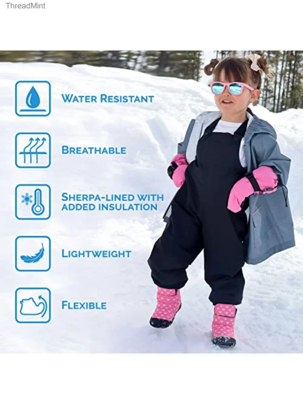 Toddler Fleece Lined Water Resistant Snow Boots Hook Loop